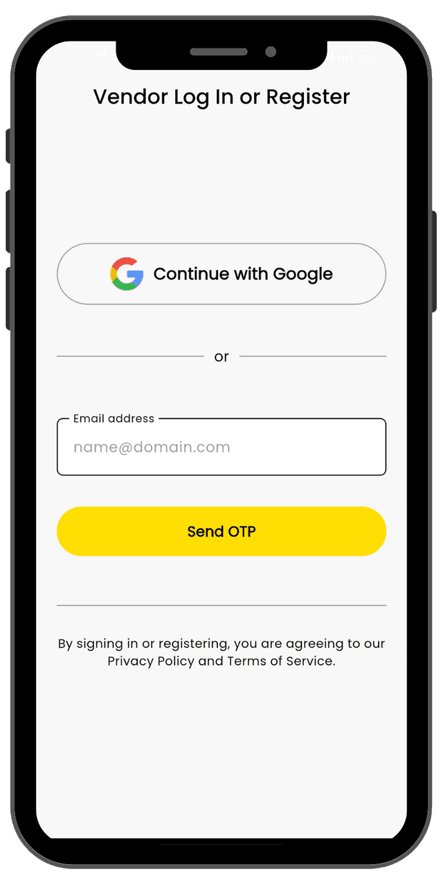 AutoMate app vendor signup screenshot
