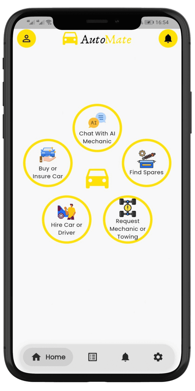 AutoMate app home screen screenshot.