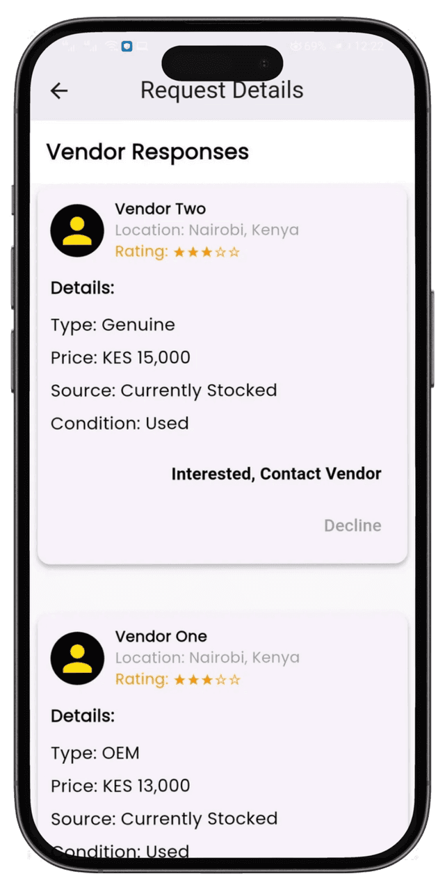 AutoMate app request screen screenshot.